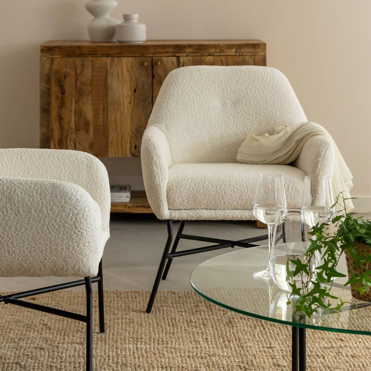 Fauteuil en tissu bouclette AMANDINE blanc, MADE IN MEUBLES