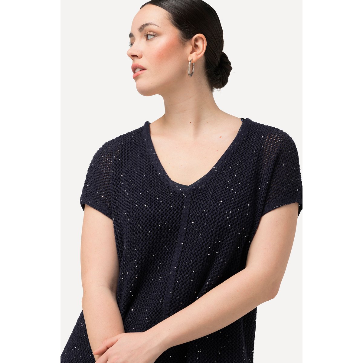 Pull long sans manches en maille texturée marine, ULLA POPKEN