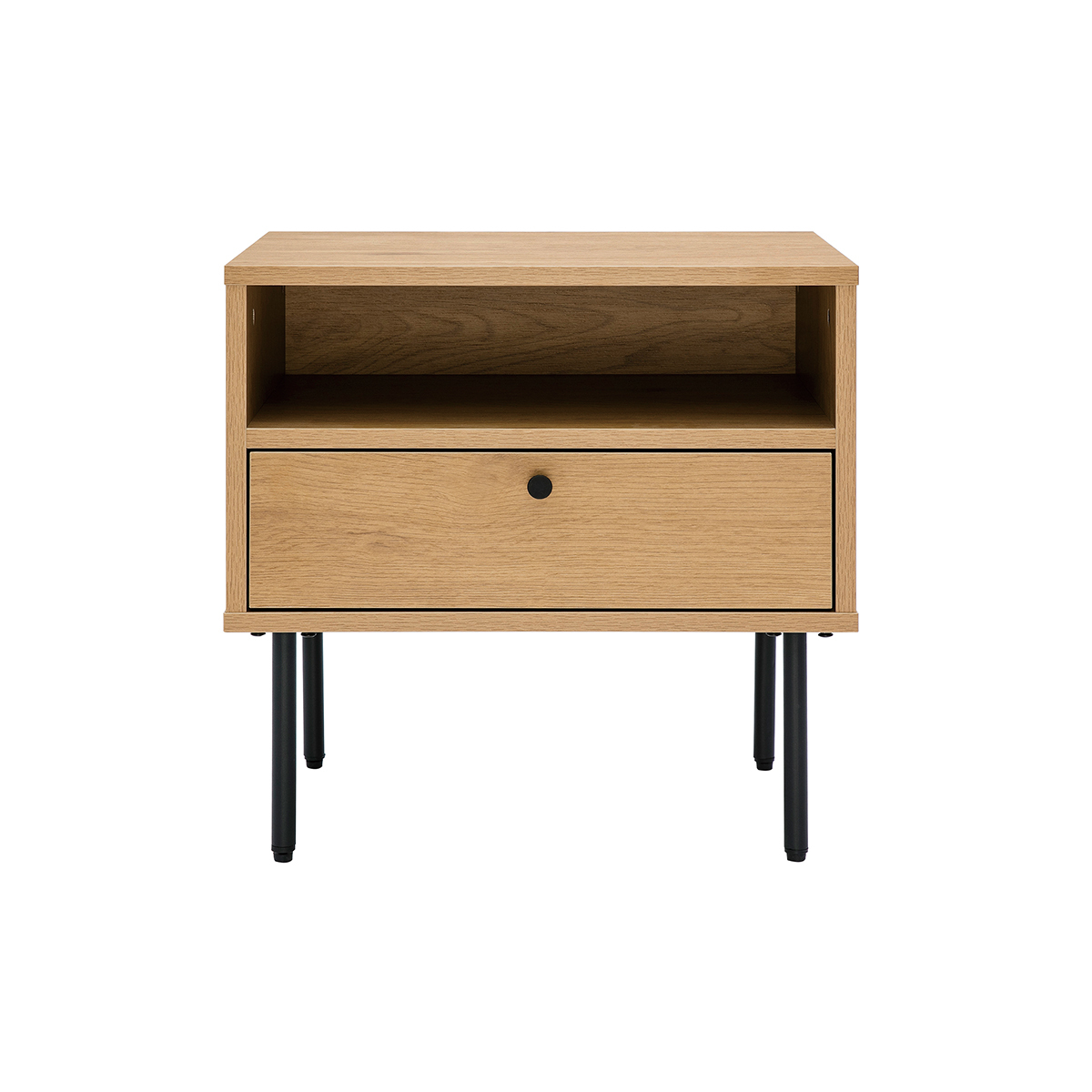 Table de chevet avec rangements finition bois clair chêne et métal noir PERNELLE chêne clair, MILIBOO