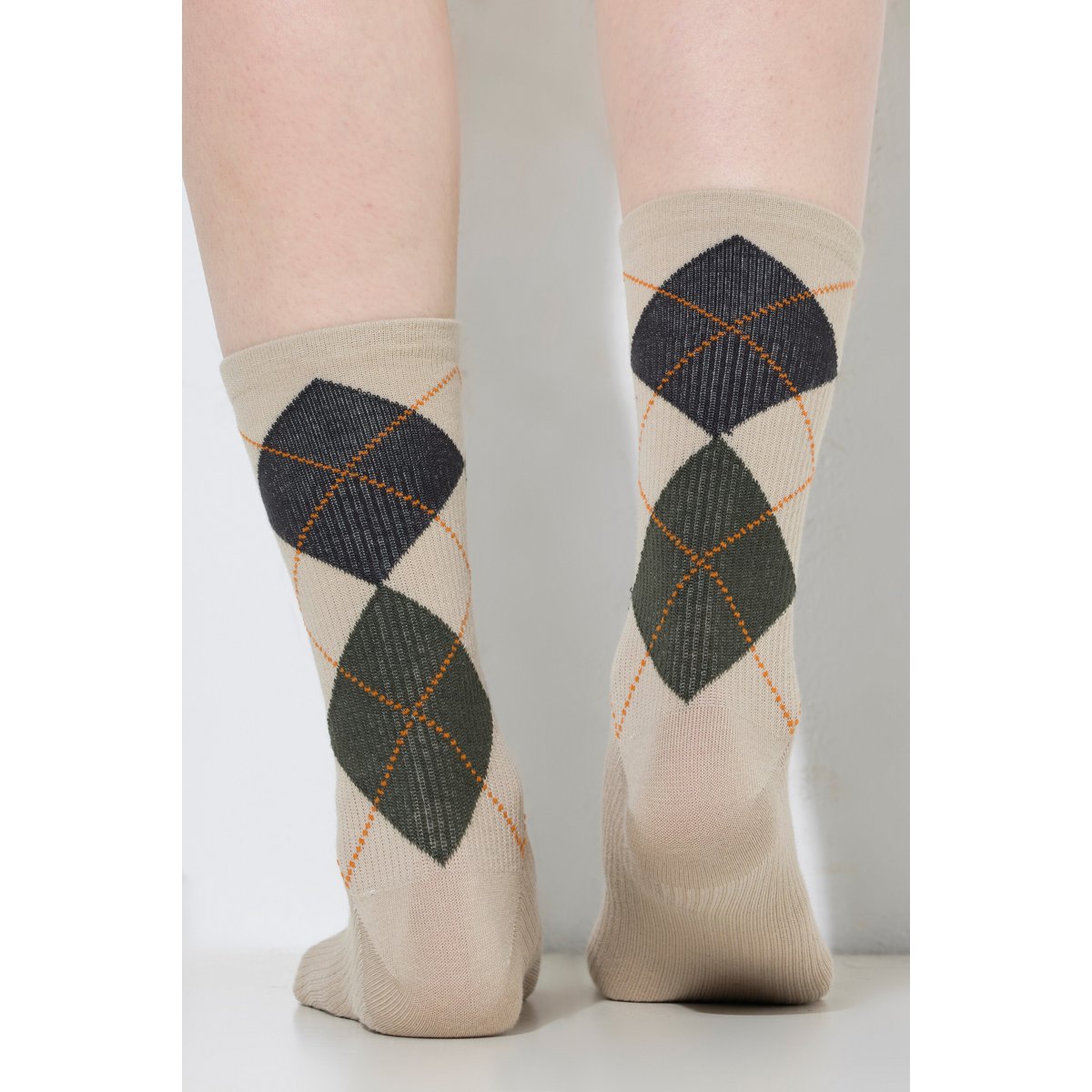 Chaussettes de compression, motif à carreaux beige foncé, ULLA POPKEN