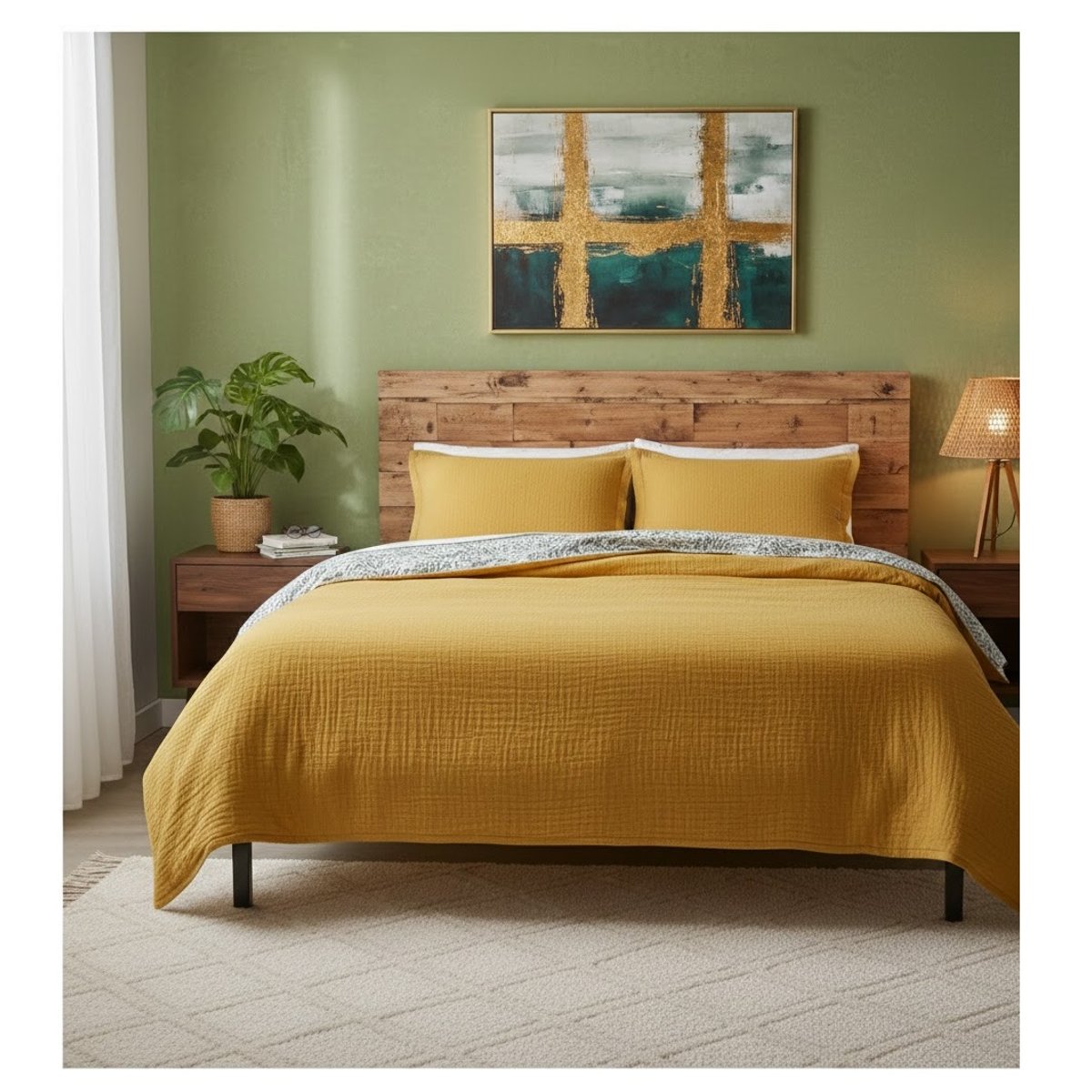 Couvre lit en gaze de coton Gaia safran, EDEN