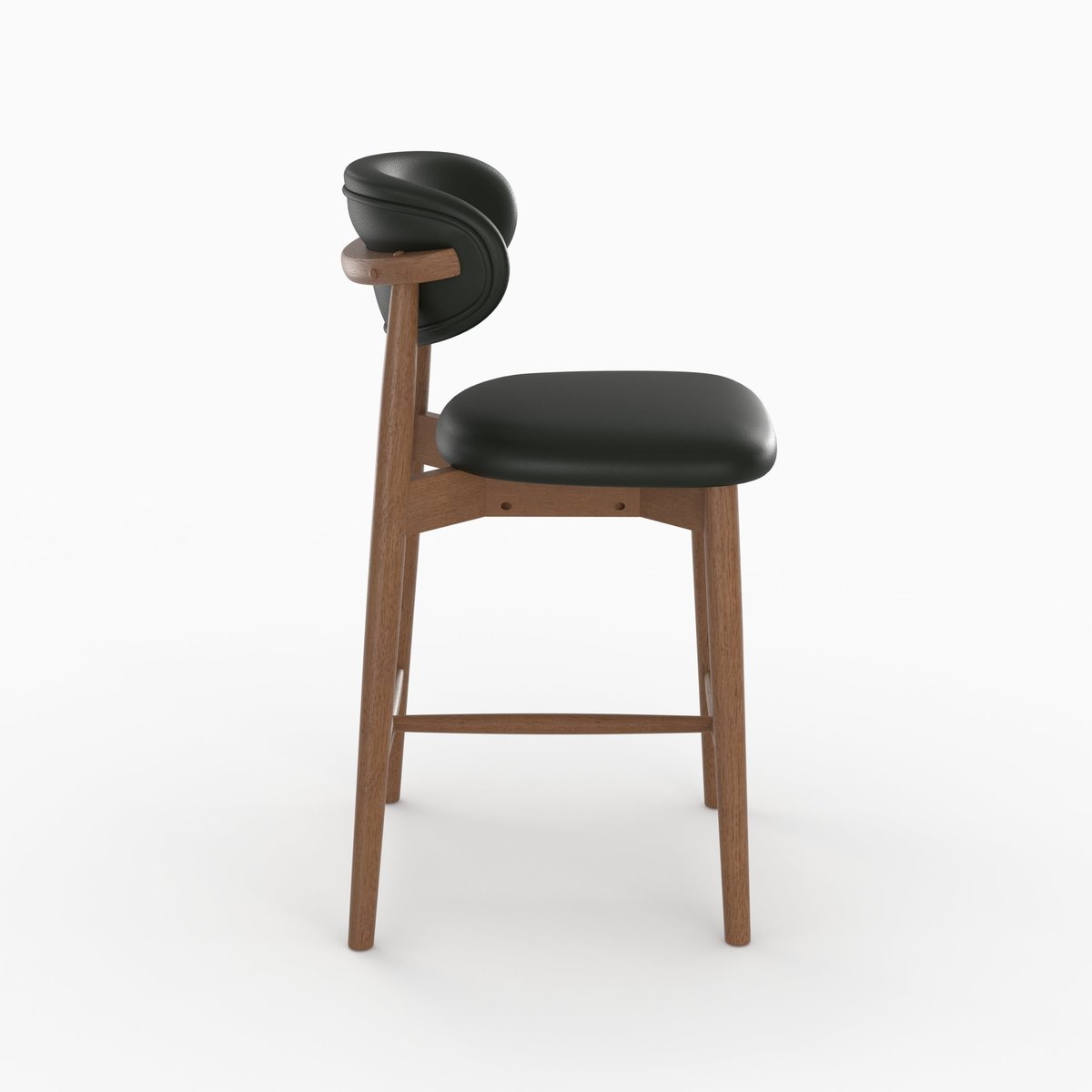 Lot de 2 chaises pour ilot central 64,5 cm en cuir et bois d'hévéa - YUNA noir, MAISON PAVANE