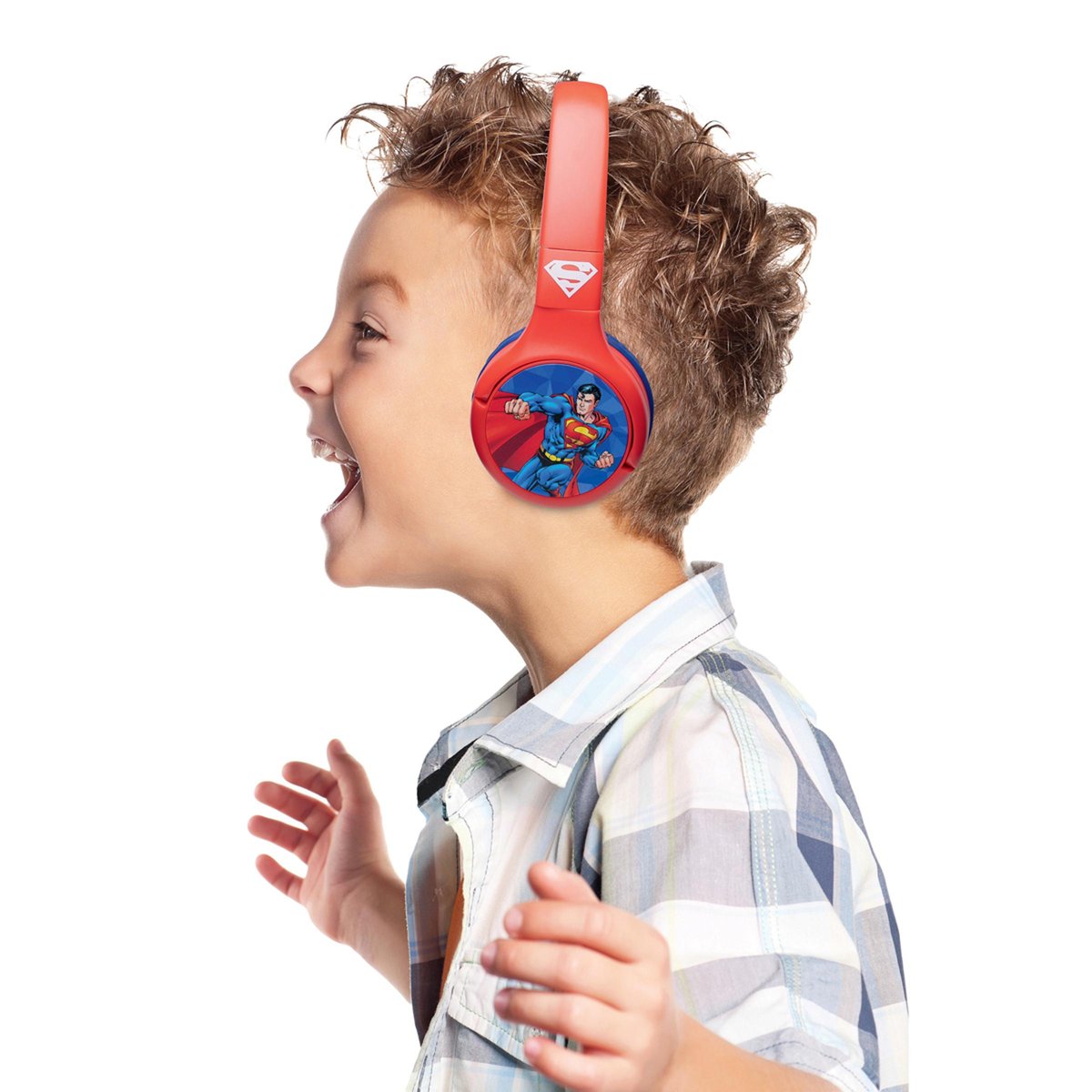 Casque 2 en 1 Superman Bluetooth et Filaire avec limitation de son rouge, LEXIBOOK