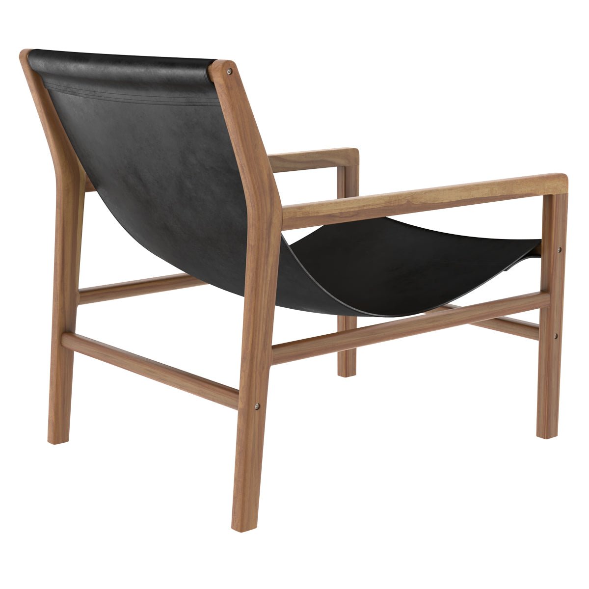 Fauteuil lounge en teck et cuir de vachette - APACHE noir, MAISON PAVANE