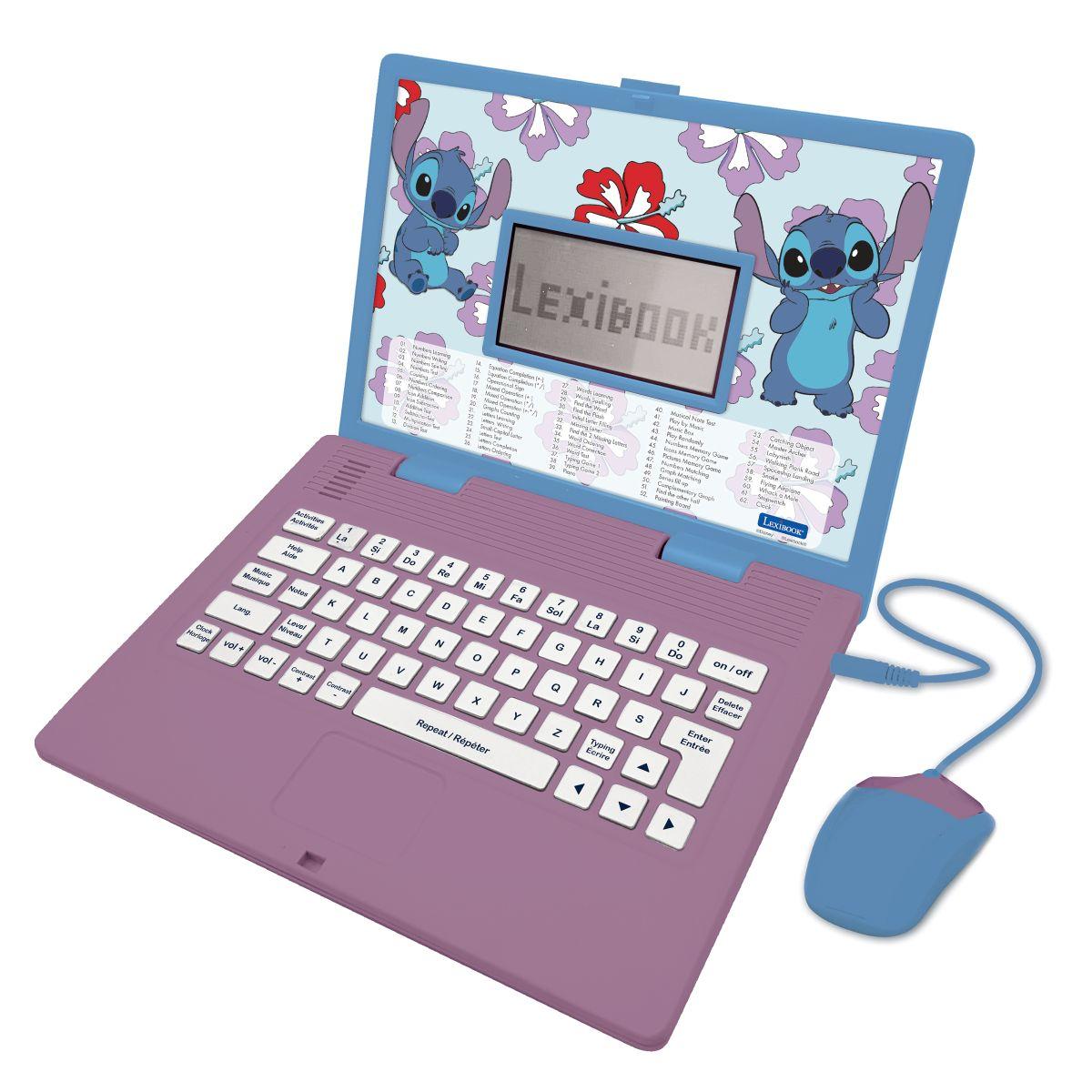 Ordinateur portable éducatif parlant bilingue Stitch- Français/Anglais violet, LEXIBOOK