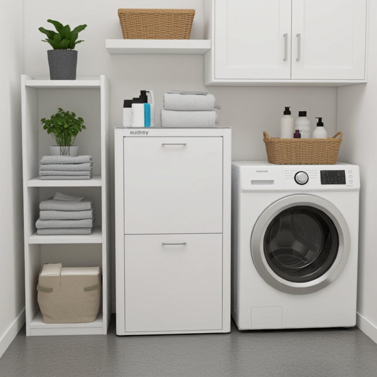 Panier à linge AUDREY, 100L, 3 compartiments, métal blanc, design moderne blanc, DON HIERRO