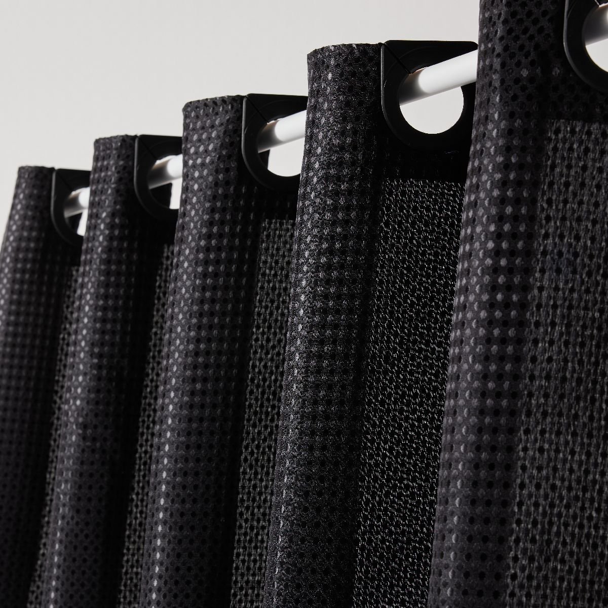 Rideau de douche tissu gaufré à crochets uni BATHROOM noir, UTILITY