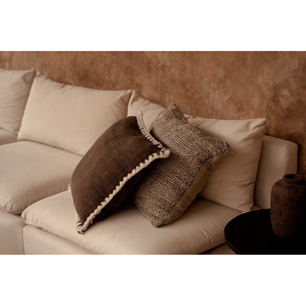 Housse de coussin en coton ESPRESSO brun écru, BAZAR BIZAR
