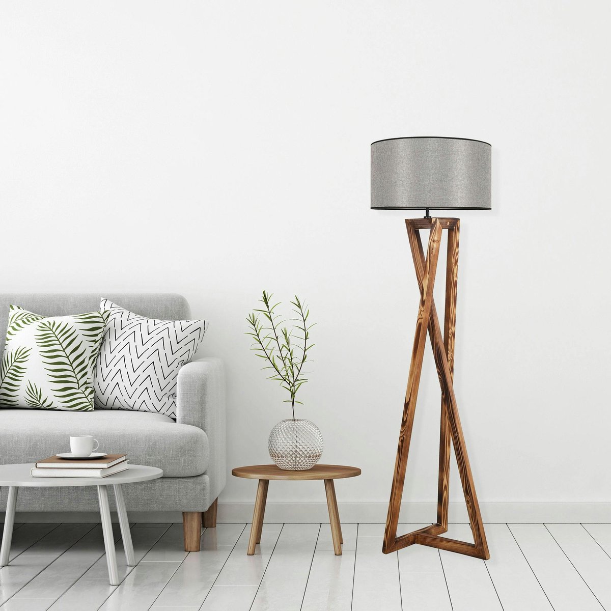 Lampadaire trépied croisé KILIS gris, PIER IMPORT