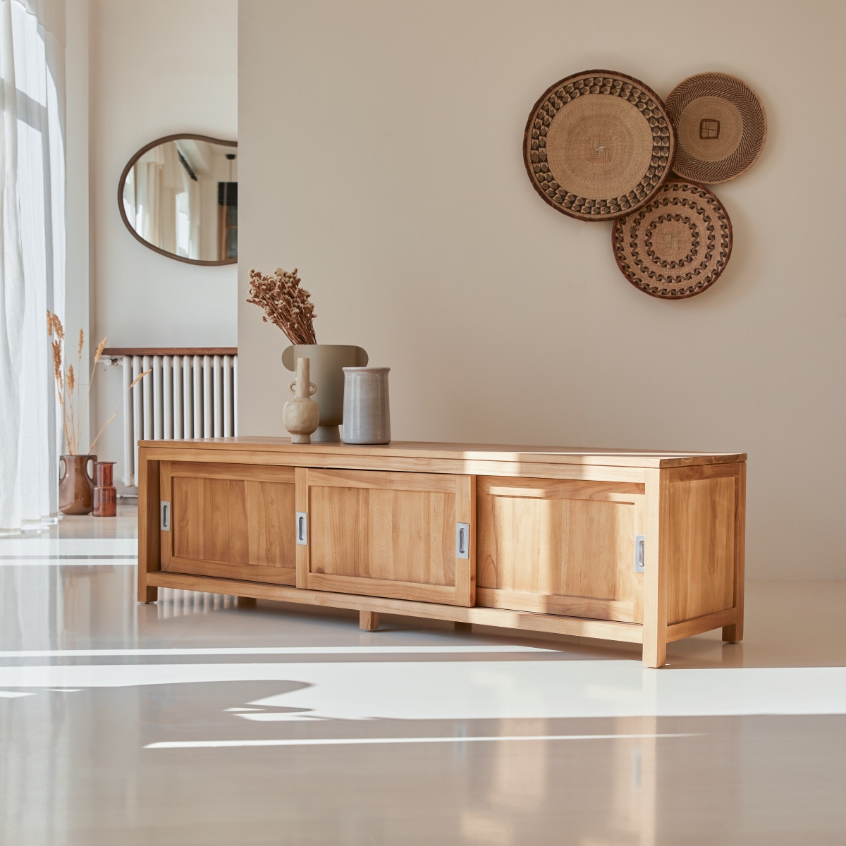 Meuble Hi-FI, TV en Teck massif, COFFEE TEK naturel, TIKAMOON