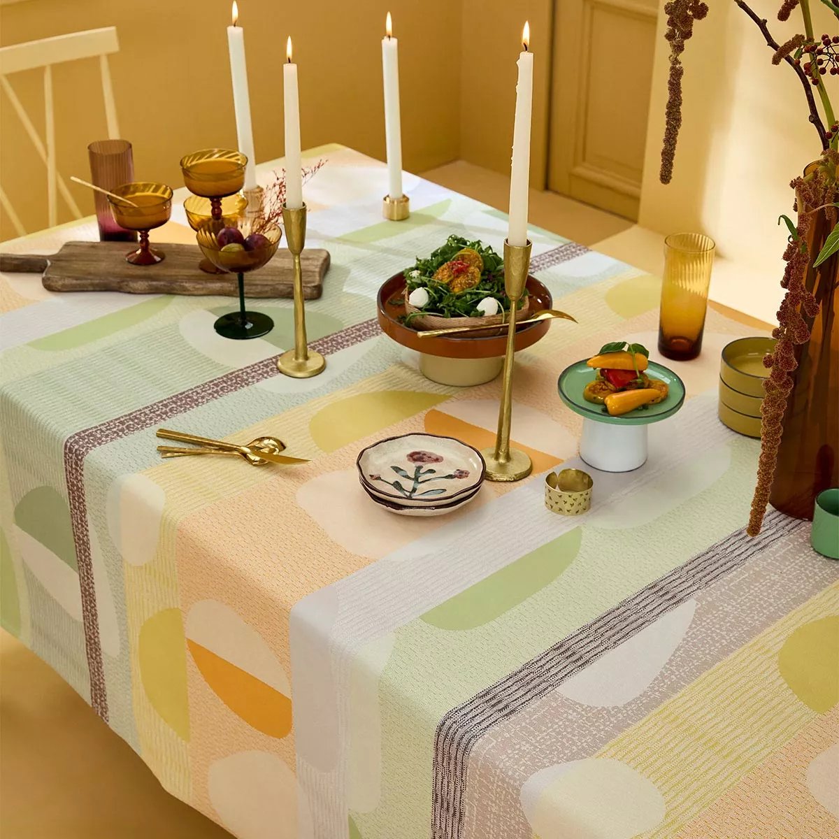 Nappe pur coton enduit MILLE GALETS terre cuite, GARNIER THIEBAUT