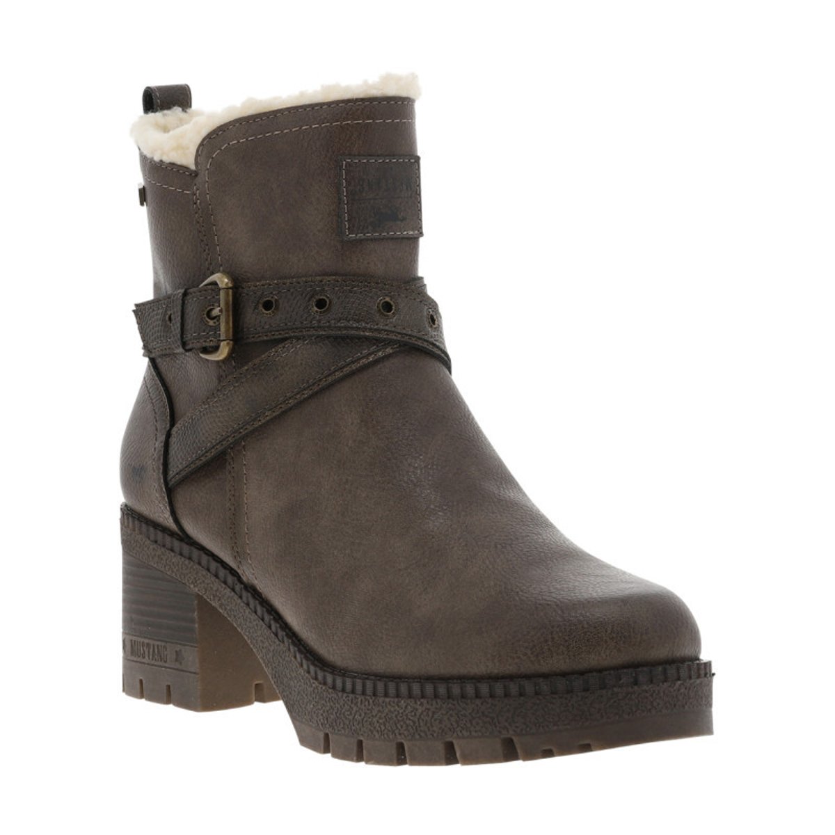 Boots grises à talon décroché moyen avec un zip et une boucle décorative grises, MUSTANG