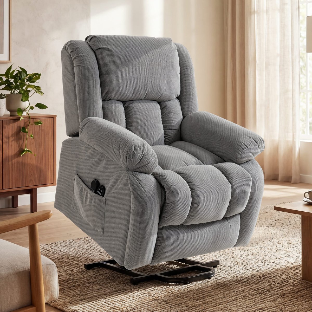 Fauteuil releveur multifonctionnel Velours gris clair, HOMCOM