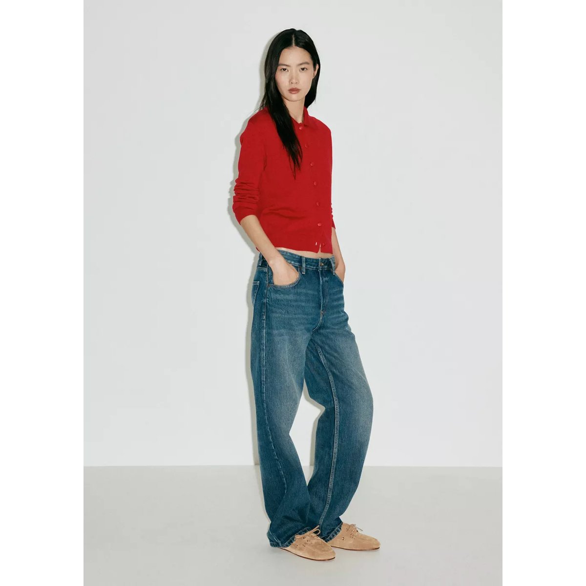 Cardigan bouton col revers rouge, MANGO