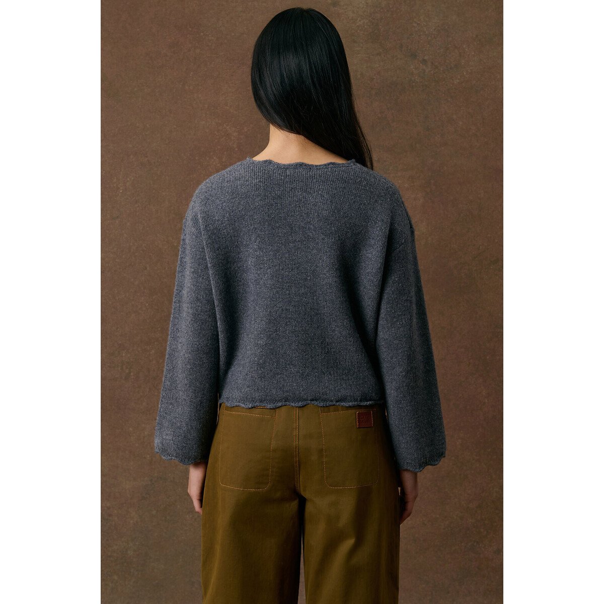 Cardigan col V brodé en laine, LOCHKA gris foncé, LOUISE MISHA