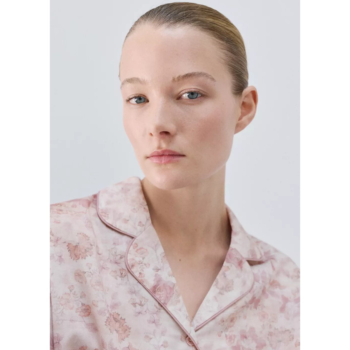Chemise pyjama imprimée passepoil rose, MANGO