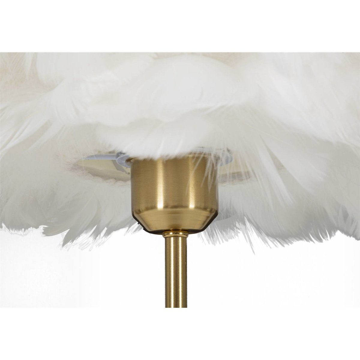 Lampe à poser pied en fer abat-jour plumes GLAM blanc et doré, RECOLLECTION