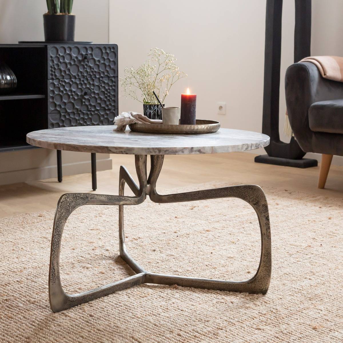 Table basse en marbre ronde VALOU gris, MADE IN MEUBLES