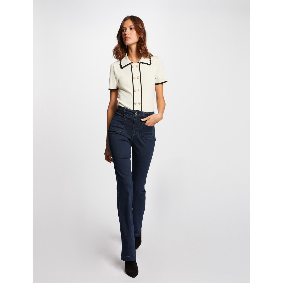 Jeans bootcut avec détails tressés bleu brut, MORGAN