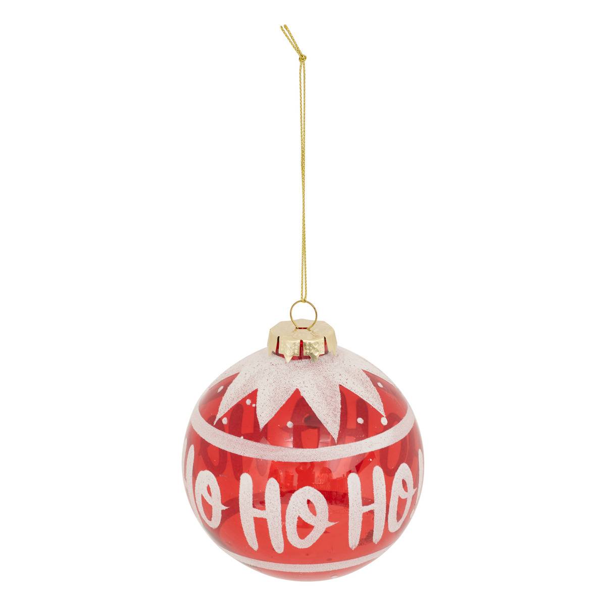 Boule verre Hô Hô Hô D9 cm rouge, ATMOSPHERA