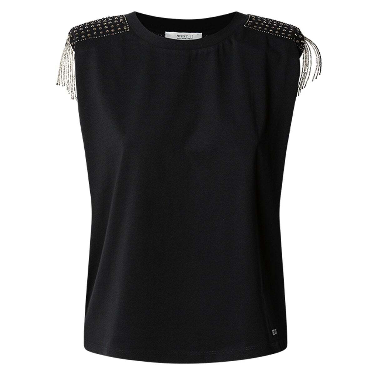 T-Shirt Avec Pierres Décoratives Sur Les Épaules noir, PEPE JEANS