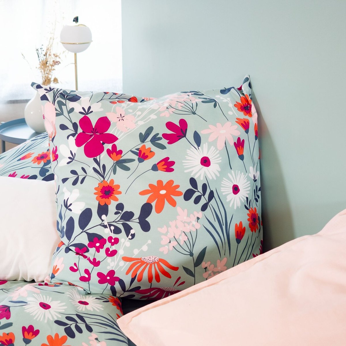 Parure housse de couette en coton imprimée, Flore bleu, C DESIGN HOME TEXTILE