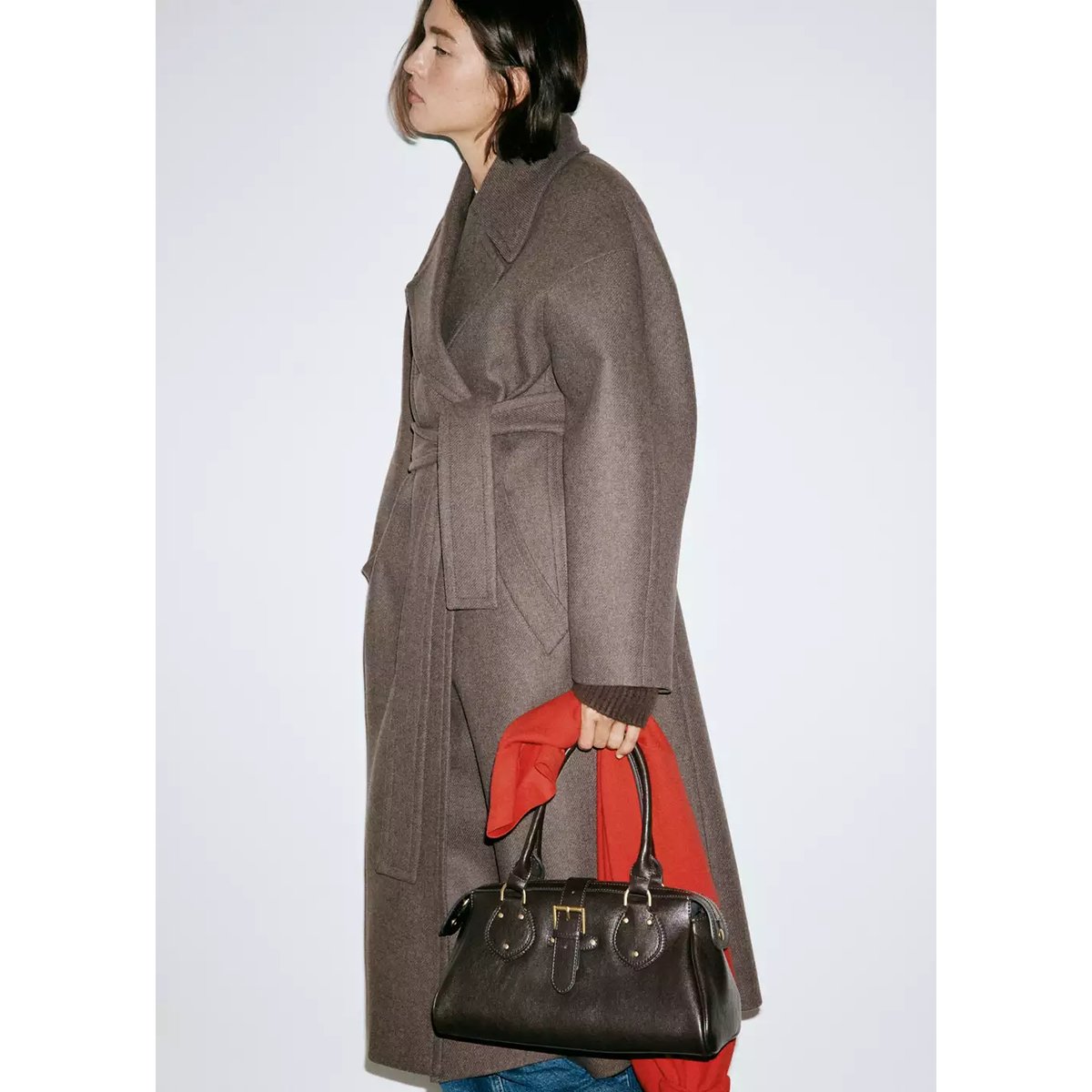 Manteau laine Manteco ceinture marron moyen, MANGO