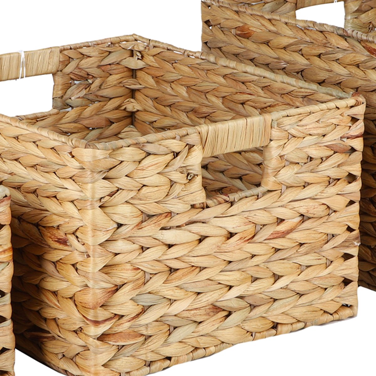 Set de 3 paniers rectangulaires tressés en jacinthe d'eau bois, WADIGA