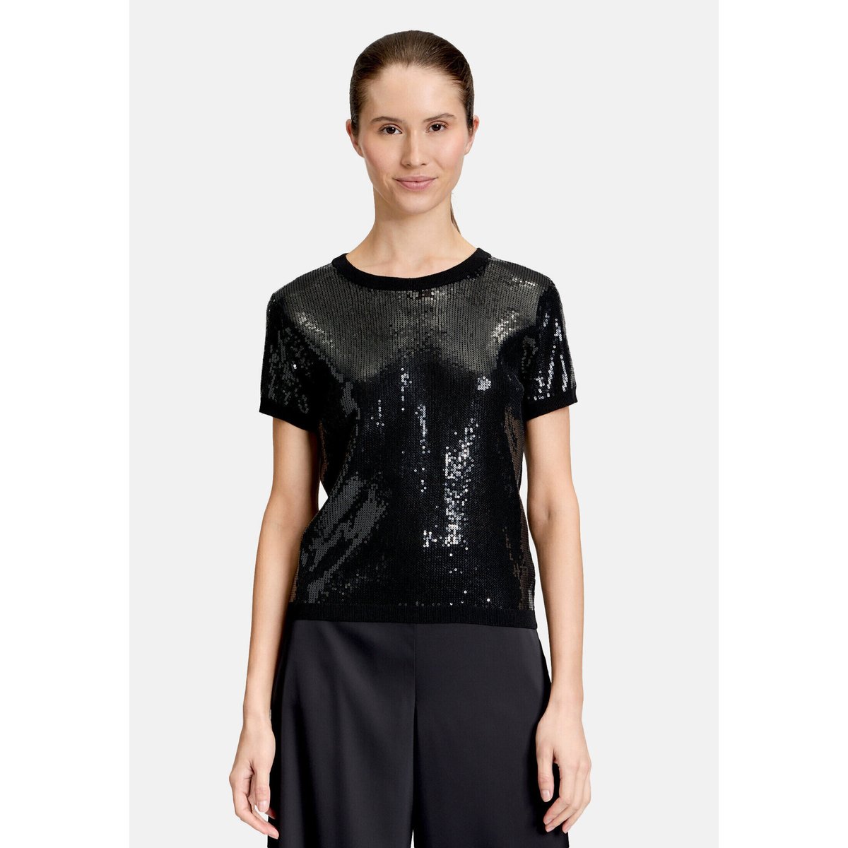 Pull-over en maille basique à encolure ronde noir, VERA MONT
