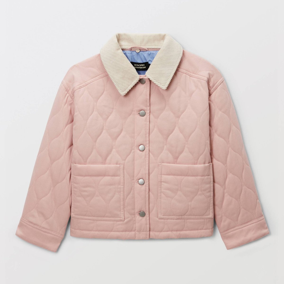 Veste matelassée en coton et col velours bouquet, MONOPRIX