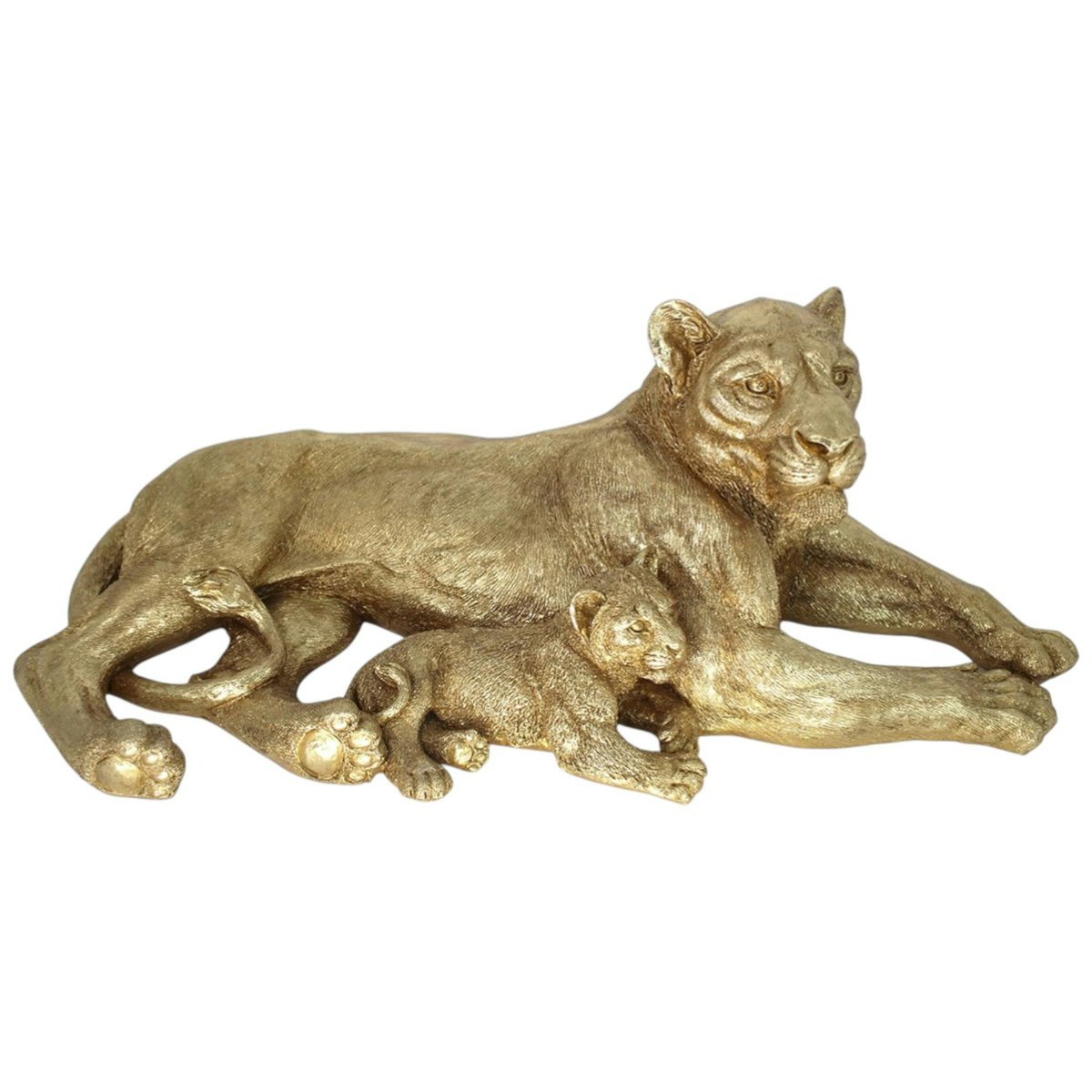 Sculpture moderne lionne et lionceau couleur dorée doré, PIER IMPORT