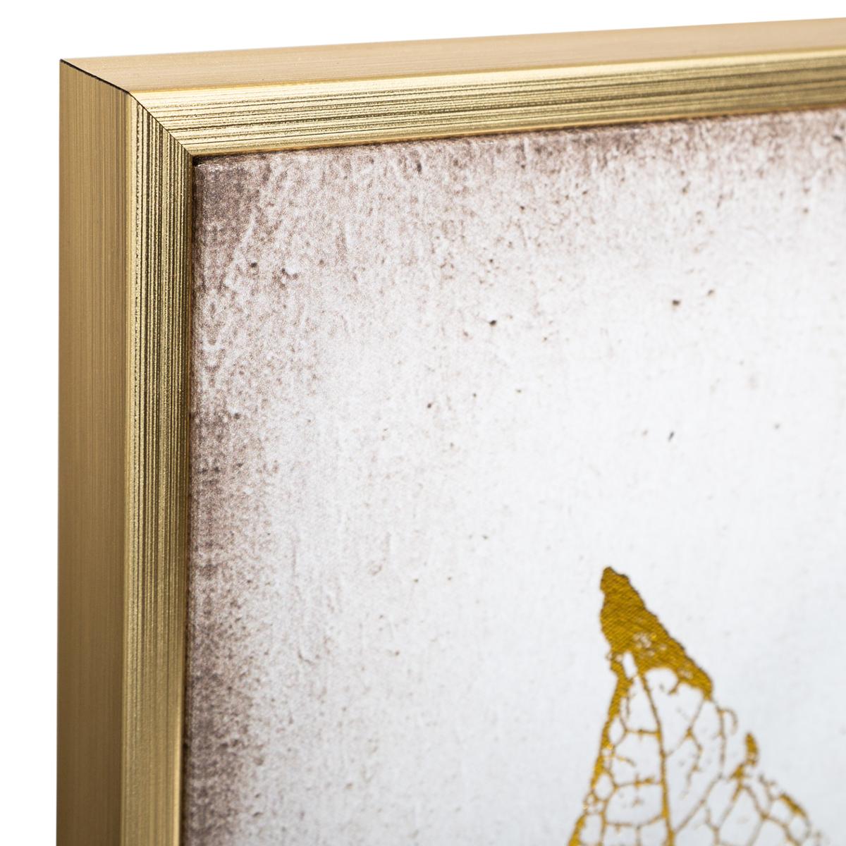 Toile imprimée FEUILLES DORÉES encadrée PLUME doré, ATMOSPHERA