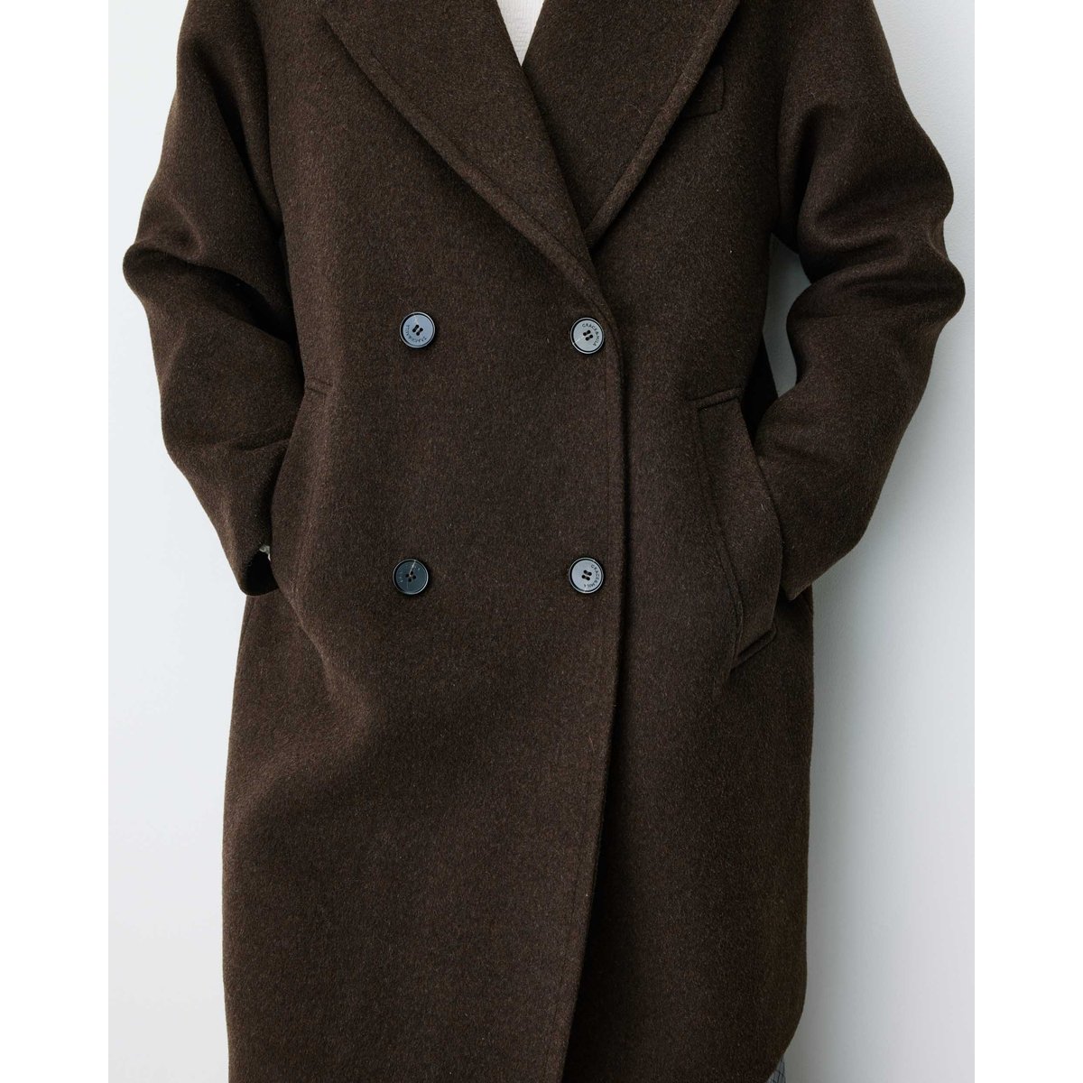 Manteau long croisé en laine mélangée grege Alois chocolat, GRACE & MILA