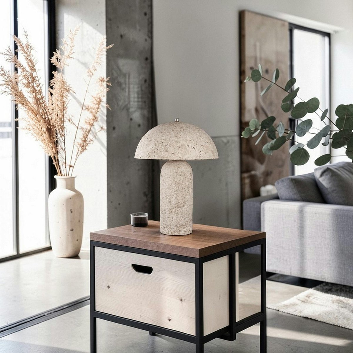 Lampe de table effet pierre H 49 cm KARS gris, PIER IMPORT