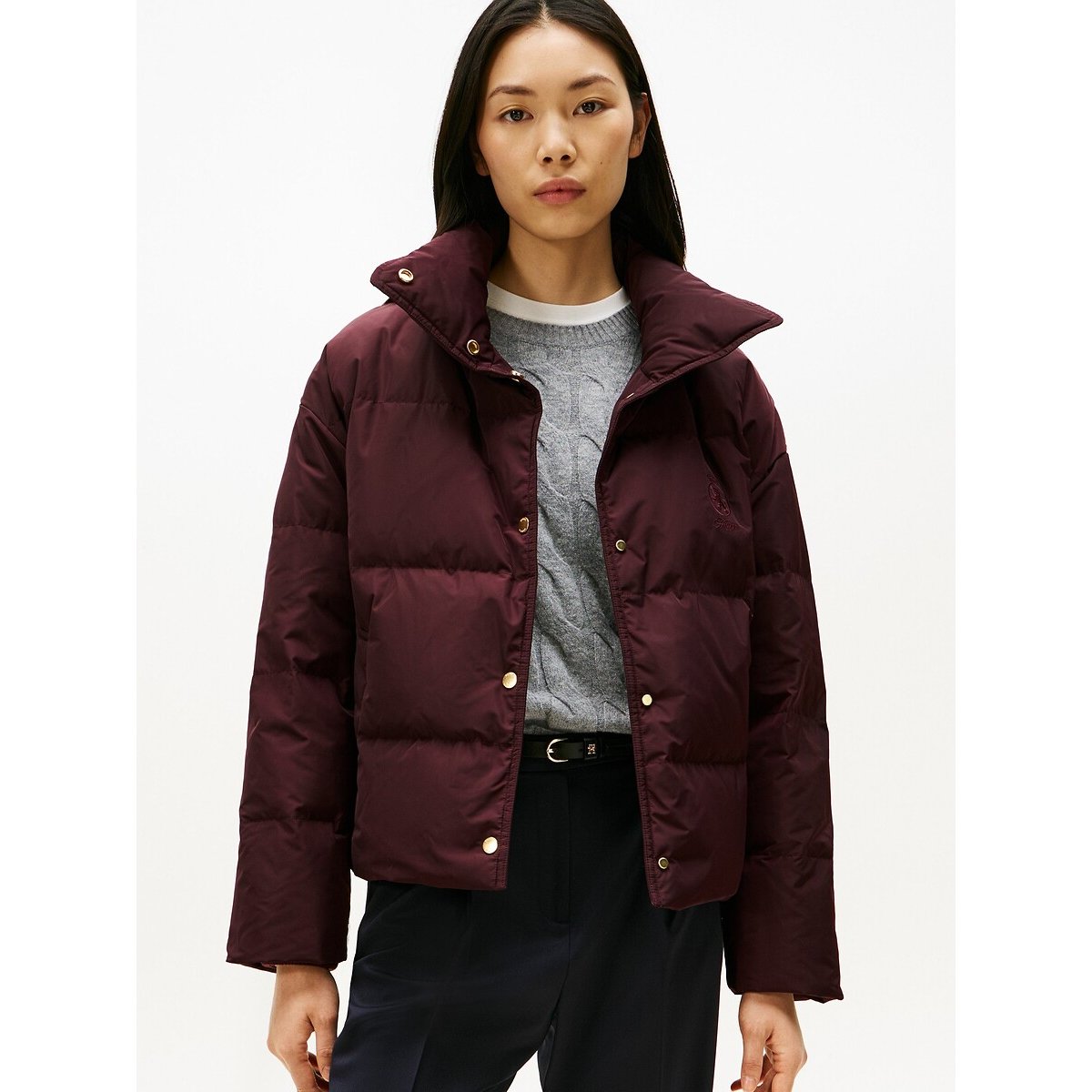 Doudoune courte à col montant bordeaux, TOMMY HILFIGER