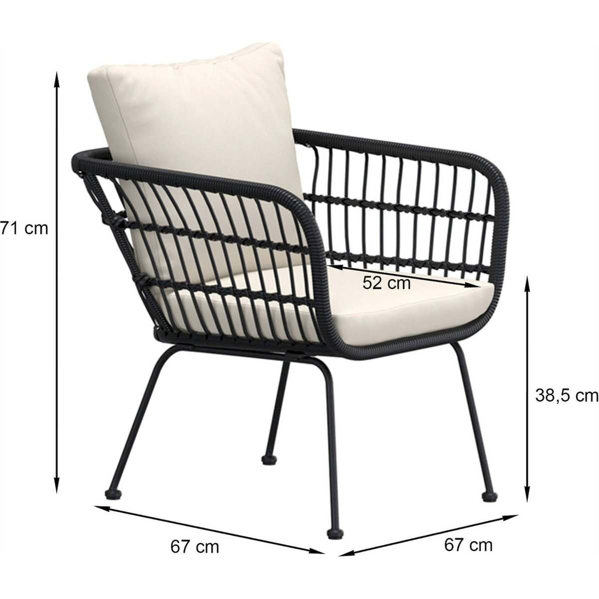Fauteuil de jardin ajouré collection ISOLA noir et crème, RECOLLECTION