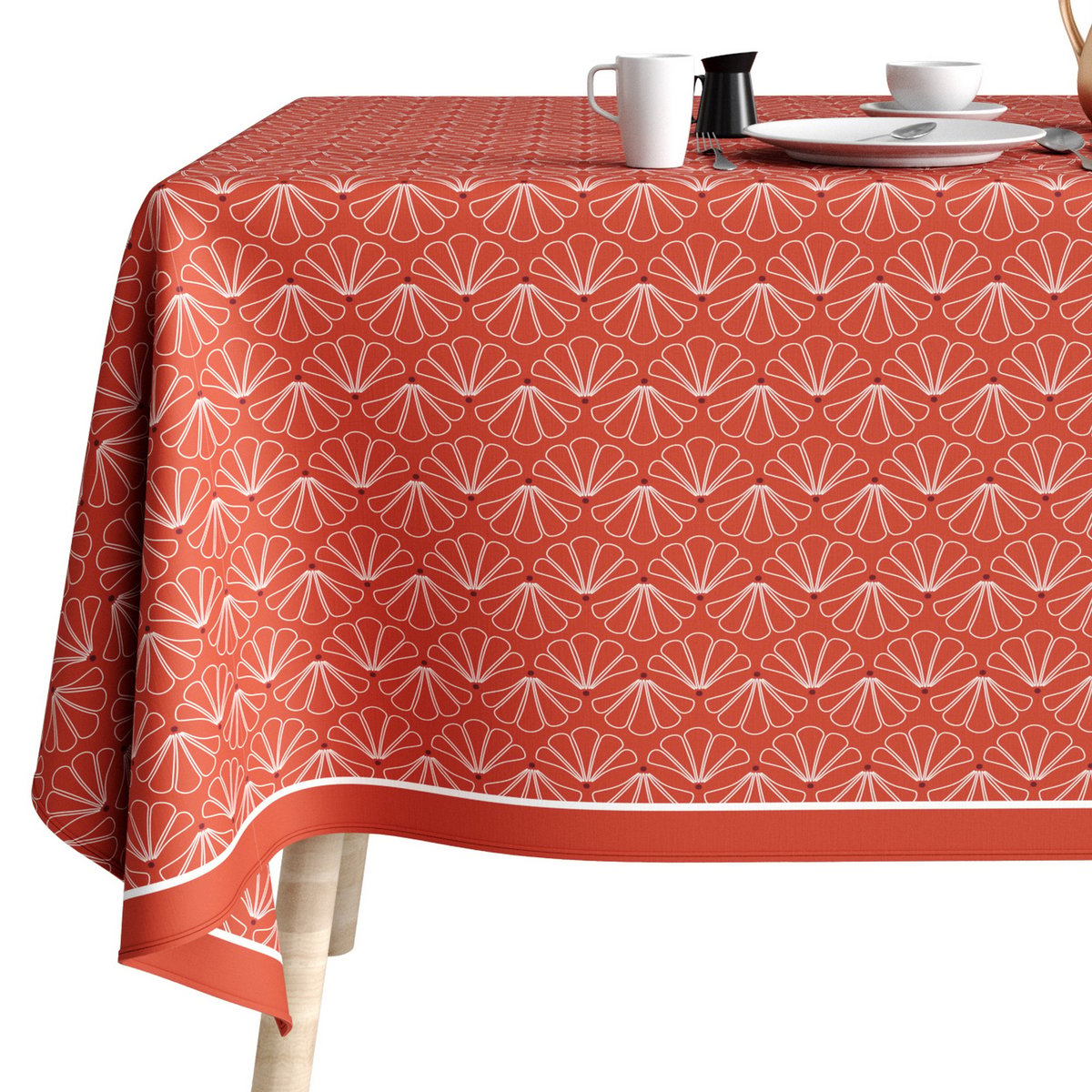 Nappe rectangulaire anti tache Coton Lotus rouge, EDEN