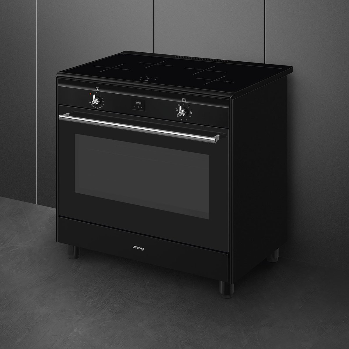 Piano de cuisson induction 4 feux 90 cm noir noir, SMEG