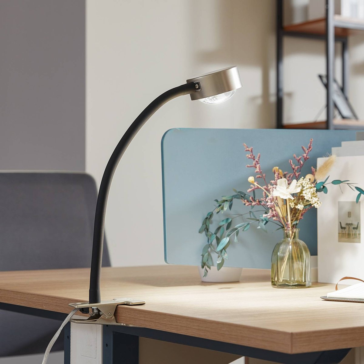 Lampe à pince en métal moderne, Jyla nickel mat, noir, LINDBY