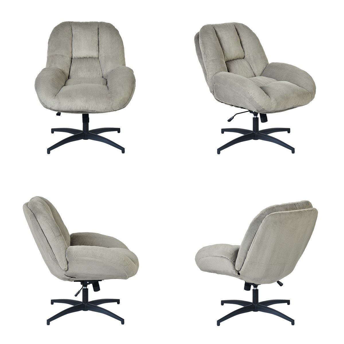 Chaise de bureau pivotante avec dossier inclinable en velours côtelé, LITHOPSFIX CORDO gris, MEUBLES COSY