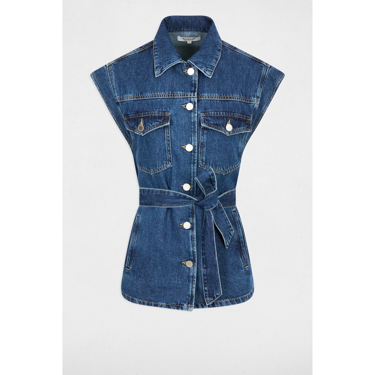 Veste sans manches jean denim brut, MORGAN