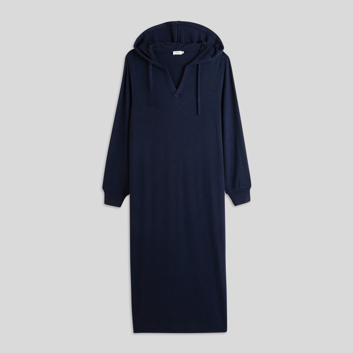 Chemise de nuit longue avec capuche unie marine, MONOPRIX
