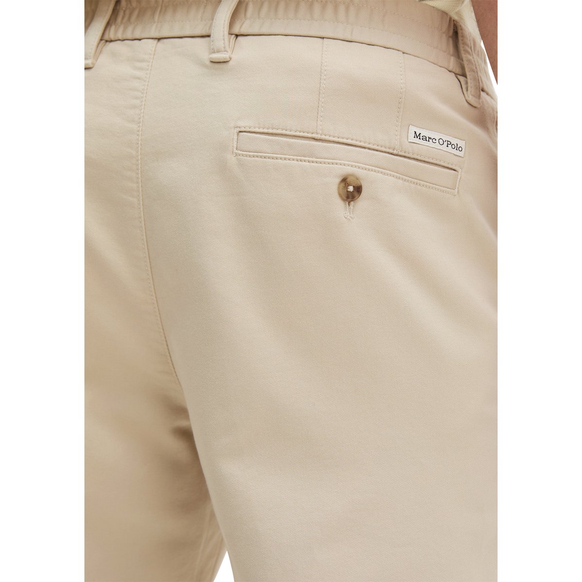 Chino modèle Morot Jogger tapered en satin de coton bio élastique beige, MARC O'POLO