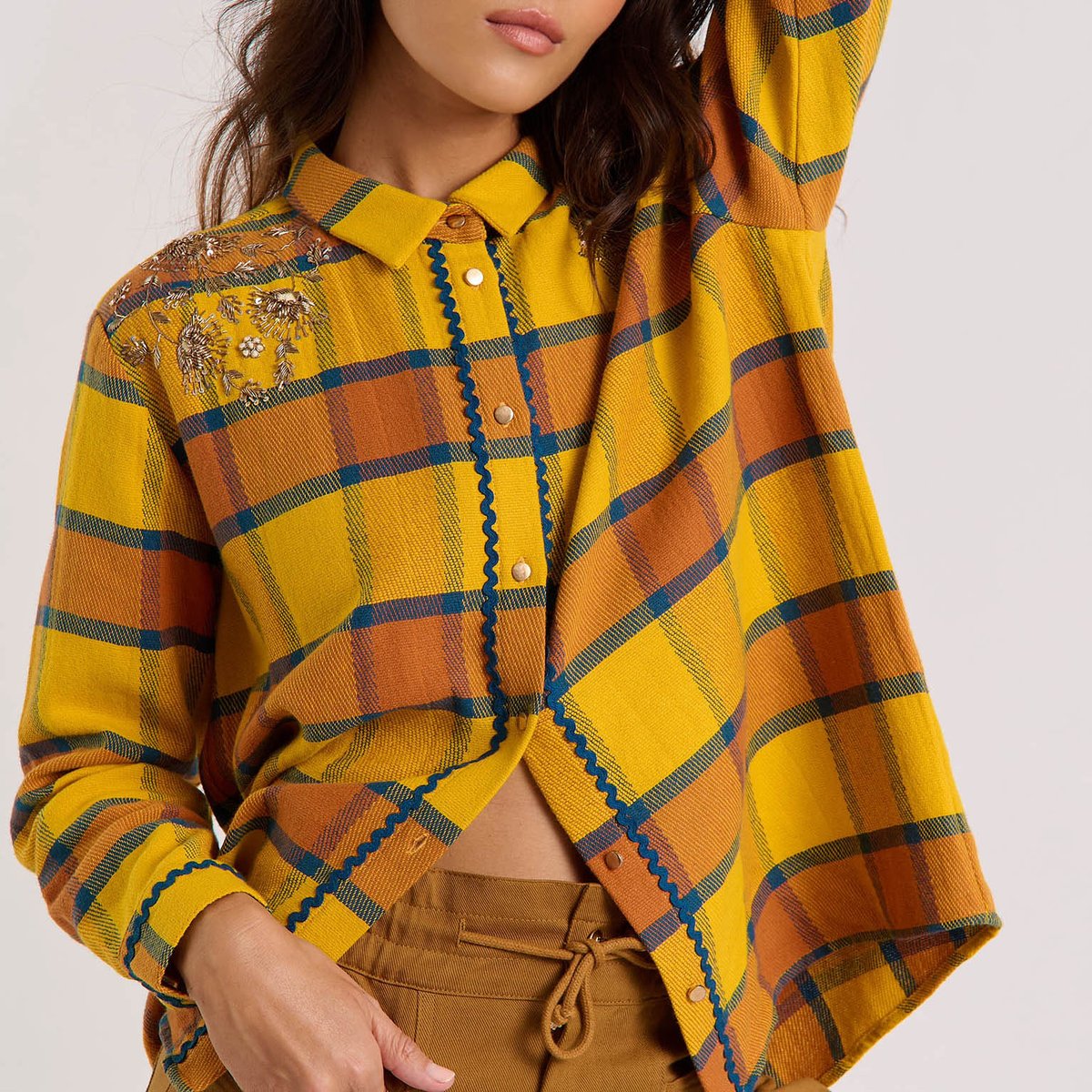 Chemise à carreaux et perles GAEL jaune, WILD