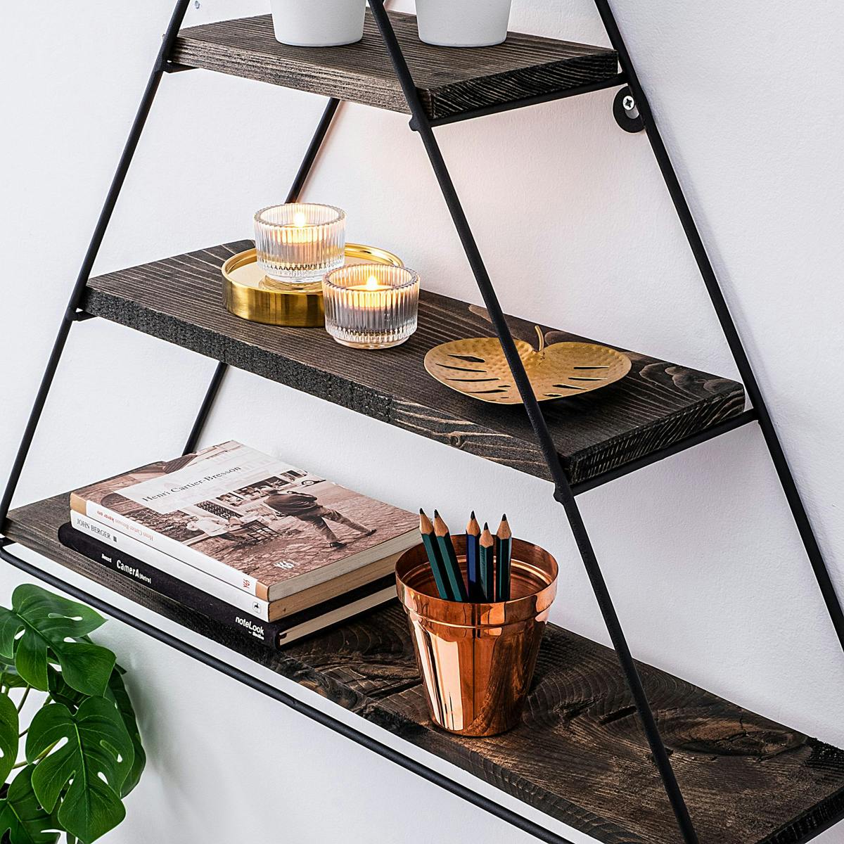 Etagère noire décorative triangle décor bois foncé JENA marron, PIER IMPORT