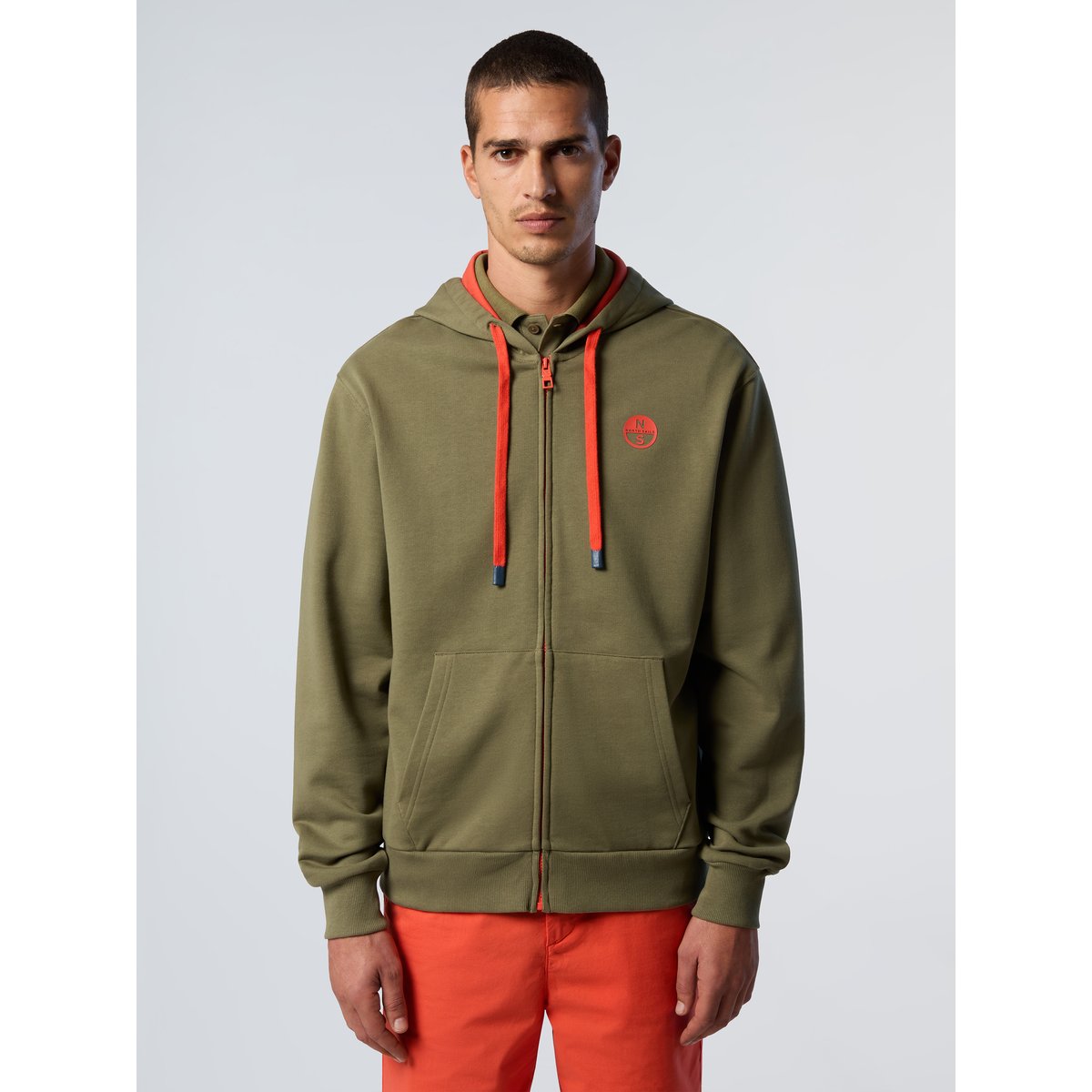 Sweat à capuche entièrement zippé avec patch logo vert profond, NORTH SAILS