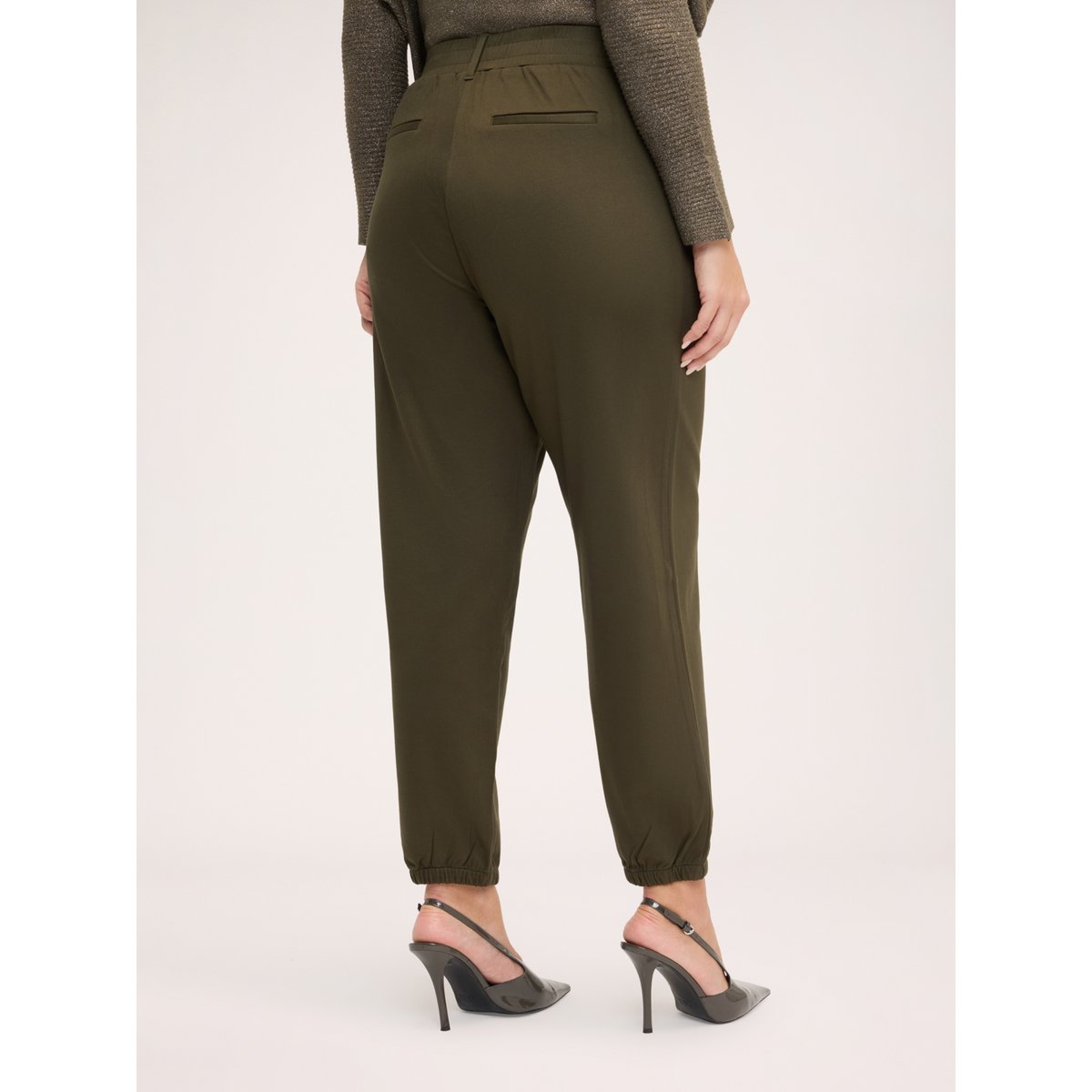 Pantalon jogger avec taille élastique et poignets côtelés verde militare, FIORELLA RUBINO