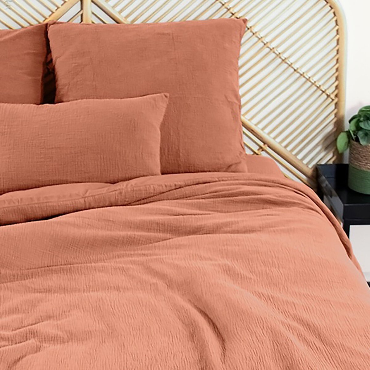 Parure housse de couette en gaze de coton unie, OZEN kaki, C DESIGN HOME TEXTILE