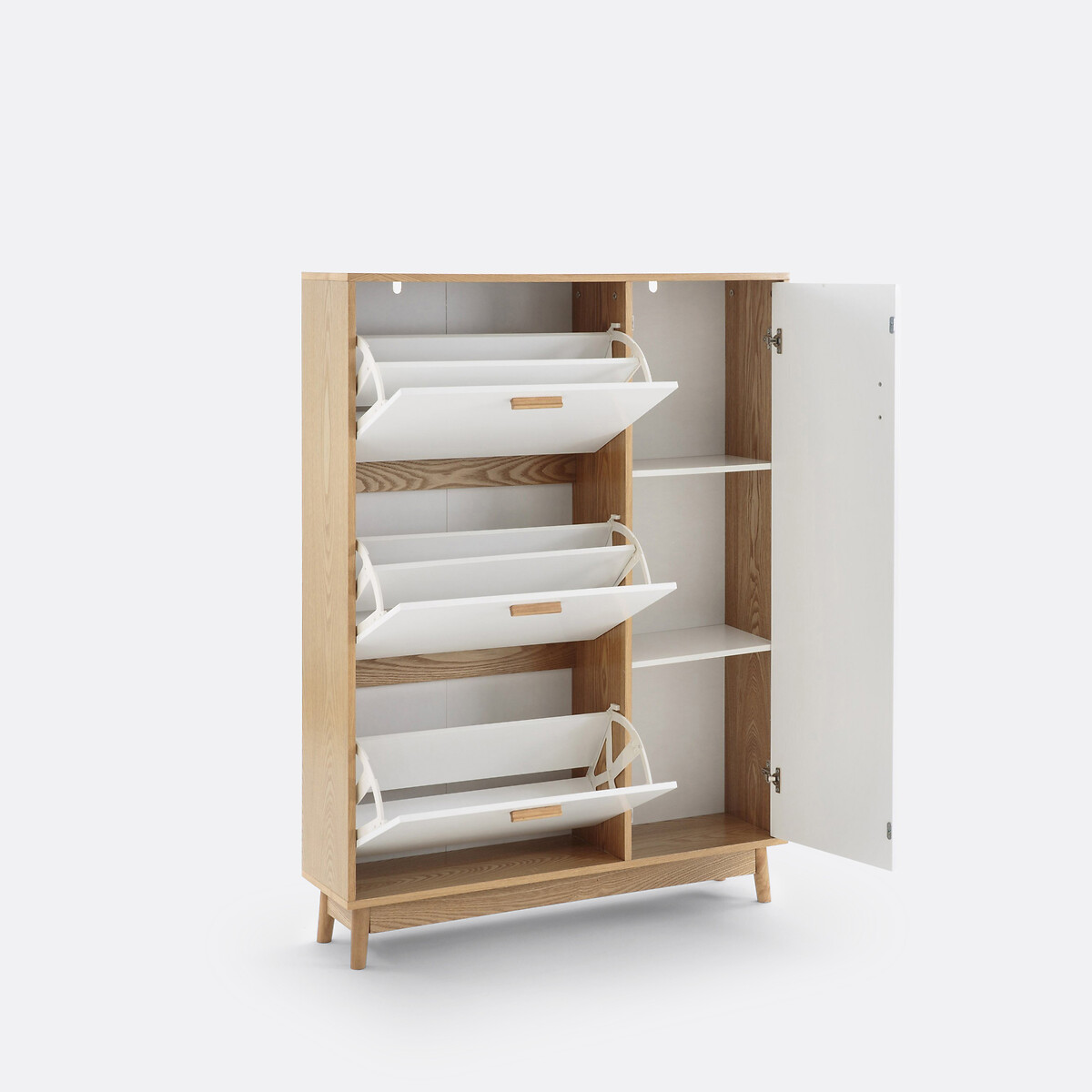 Mueble zapatero Sheldon, 3 puertas abatibles y 1 puerta lateral blanco/madera, SO'HOME