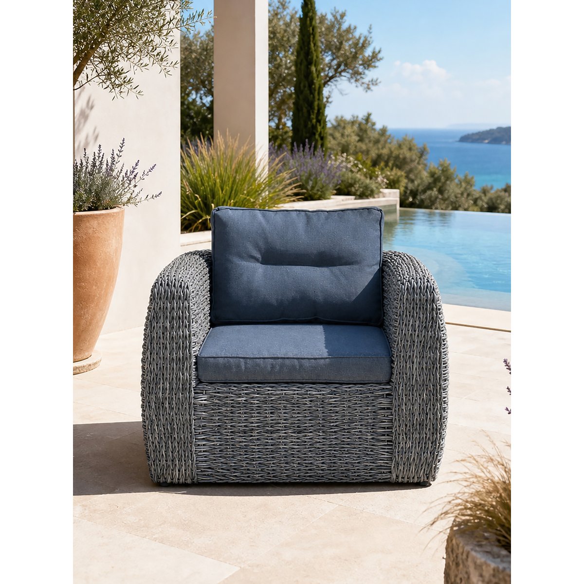 Fauteuil 1 place de jardin en résine tessée BAHAMAS gris anthracite, PARIS GARDEN